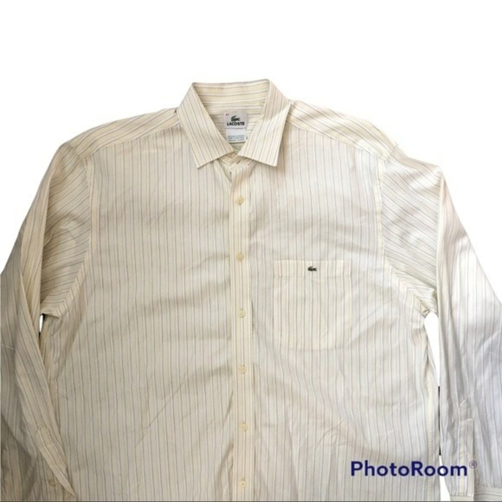 Lacoste Men's Dress Shirt Stripe 100% Cotton Long Sleeve Size 44